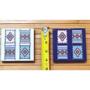 Masterworks Handcrafted Art Tile Trivet Cobalt Southwest Design Textile Wall Art